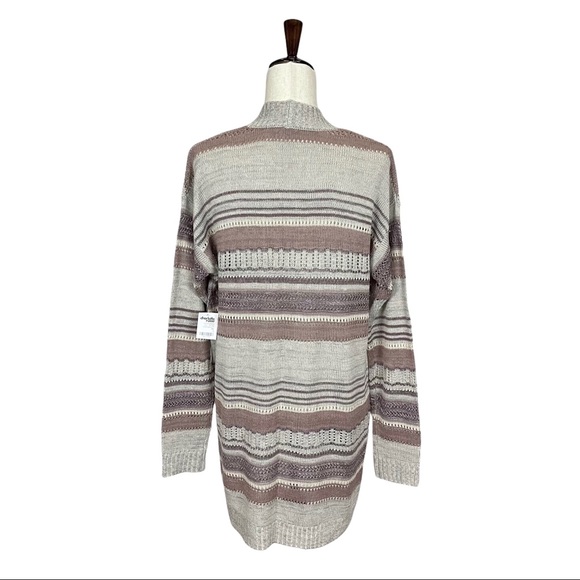Charlotte Russe Open Knit Long Sleeve Lightweight Striped Cardigan Sweater - Picture 5 of 16
